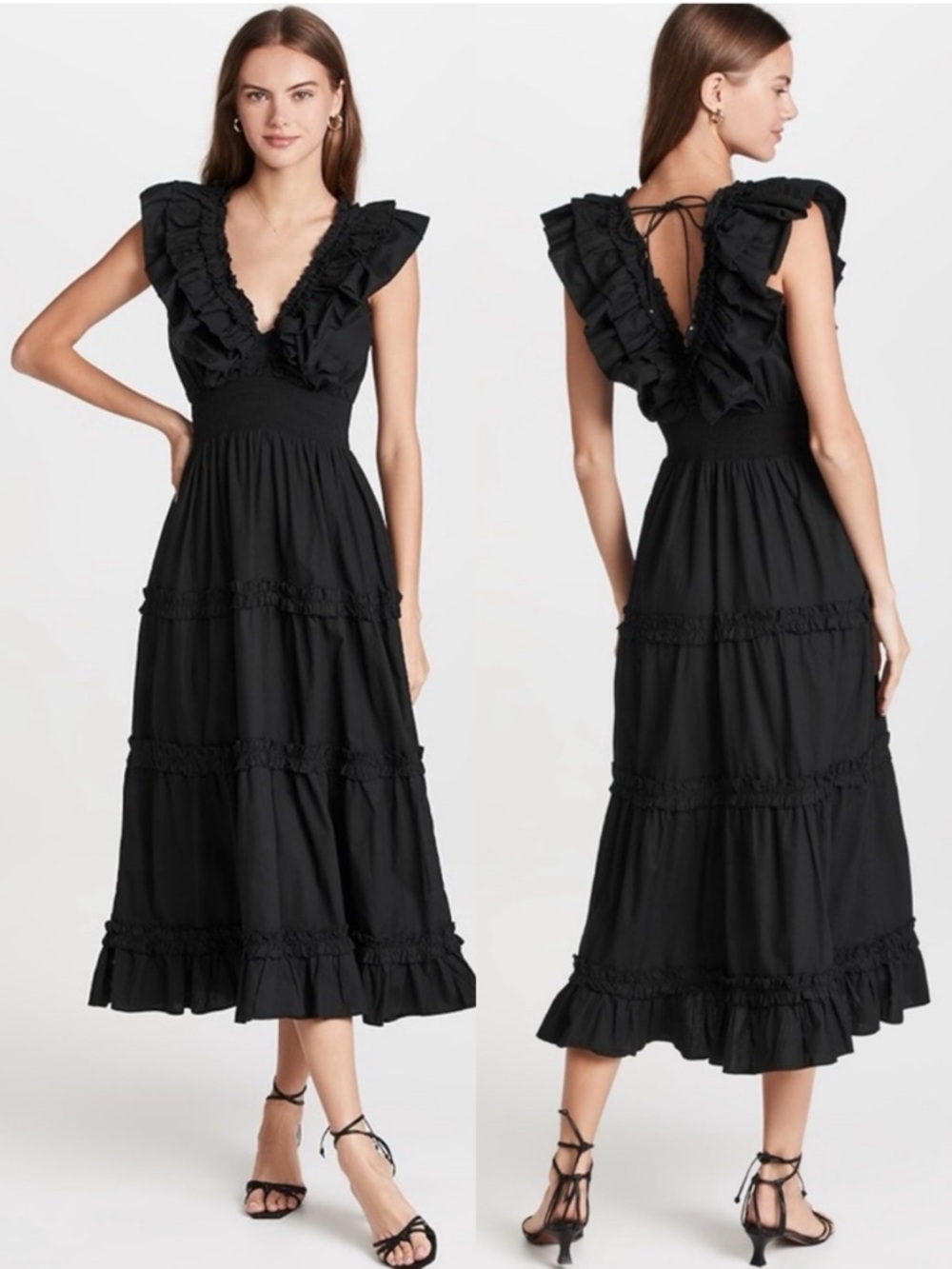 Love the Label V-Neck Poplin Tiered Midi Dress